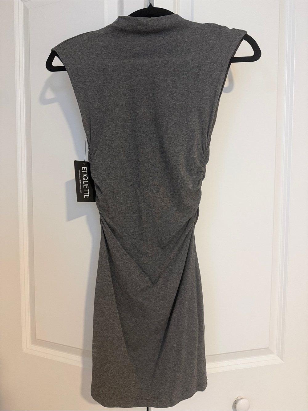Gray Sleeveless Ruched Sheath Dress